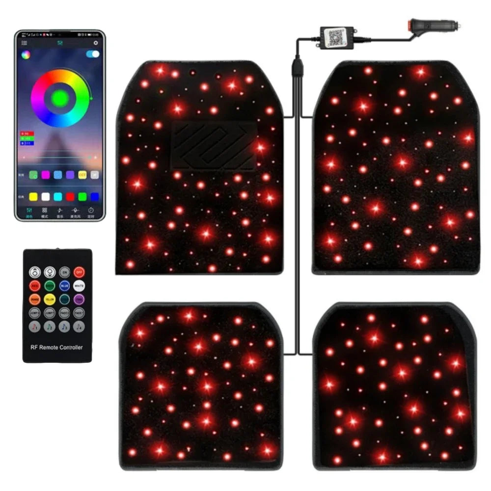 Tapis de Sol Auto "Ciel Étoilé" RGB – Pack Complet, Étanches & Musique Sync
