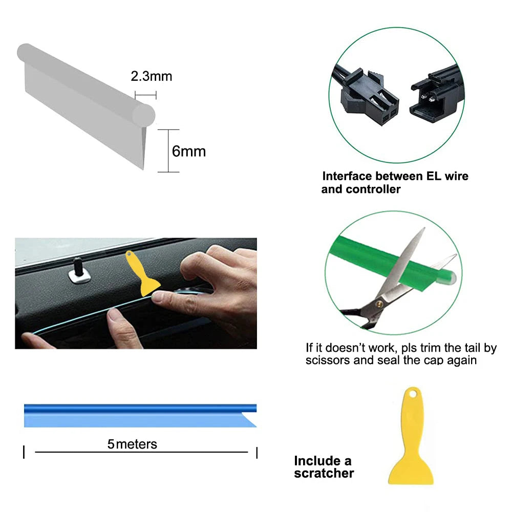 NOVA DRIVE 5M Blue USB Car Interior Ambient Light Strip