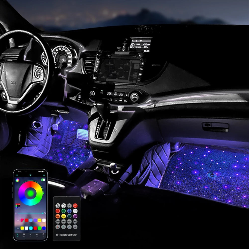 Tapis de Sol Auto "Ciel Étoilé" RGB – Pack Complet, Étanches & Musique Sync