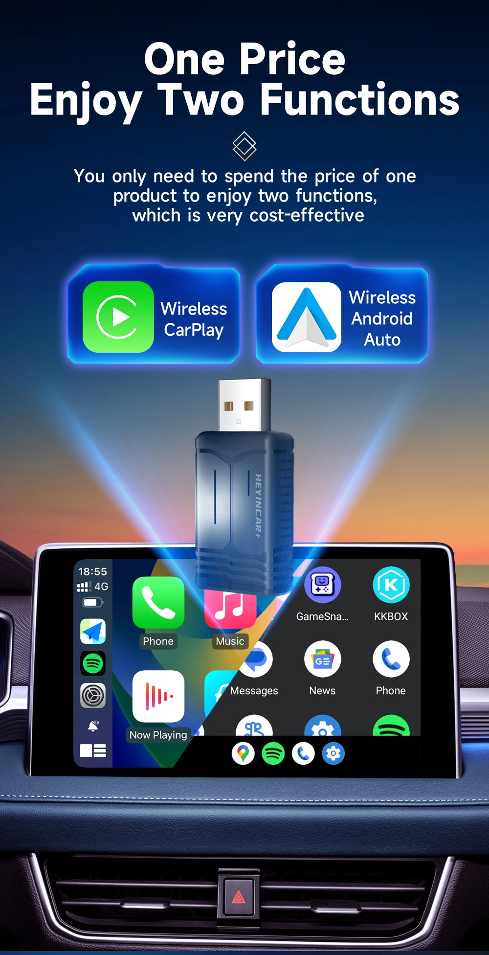 NOVA DRIVE 2-in-1 Wireless CarPlay & Android Auto Adapter