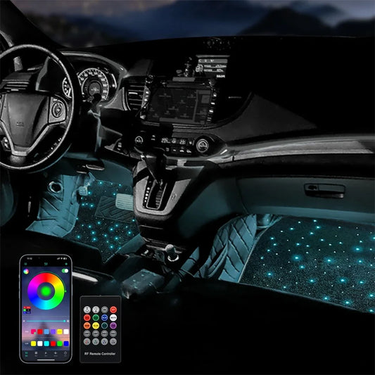 Tapis de Sol Auto "Ciel Étoilé" RGB – Pack Complet, Étanches & Musique Sync